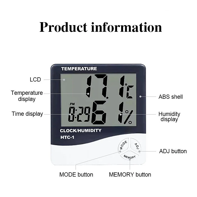Indoor Digital C/F Thermometer Hygrometer Sensor Hygrometer Clock Desktop Weather Station Clock