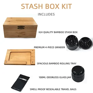 Mr Pack Custom Herb Stash Box Handmade Natural Wood Weed Stash Box Jar Hemp bamboo box With Lock