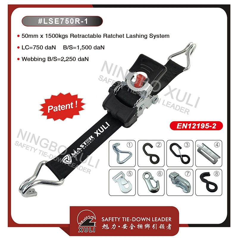 50mm x 1500kgs Retractable Ratchet tie down strap