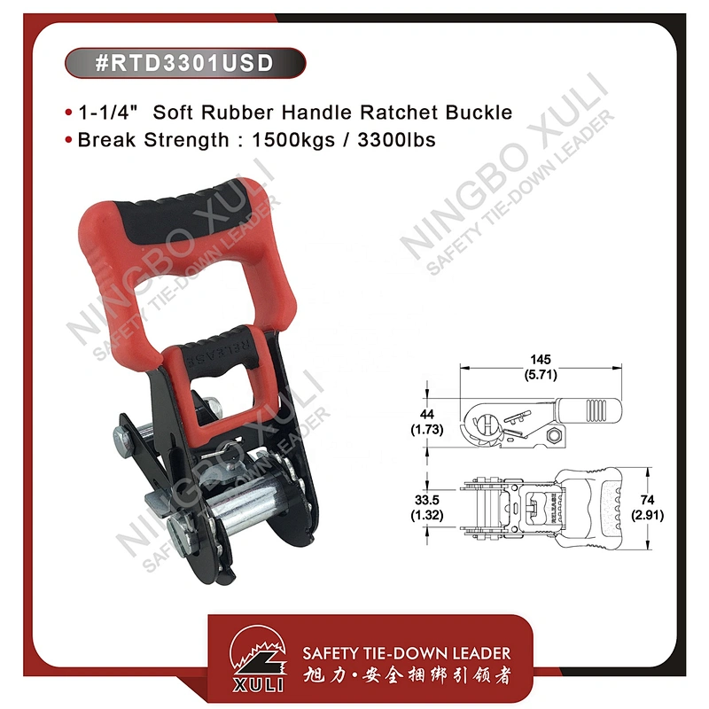 32mmx1500kgs Ratchet Buckle Soft Rubber Handle for Cargo Lashing
