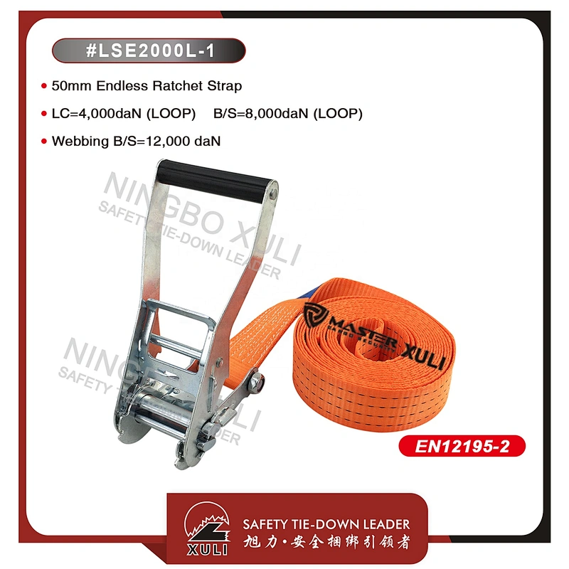 50mm BS 8 Ton in loop Endless Ratchet tie down Strap
