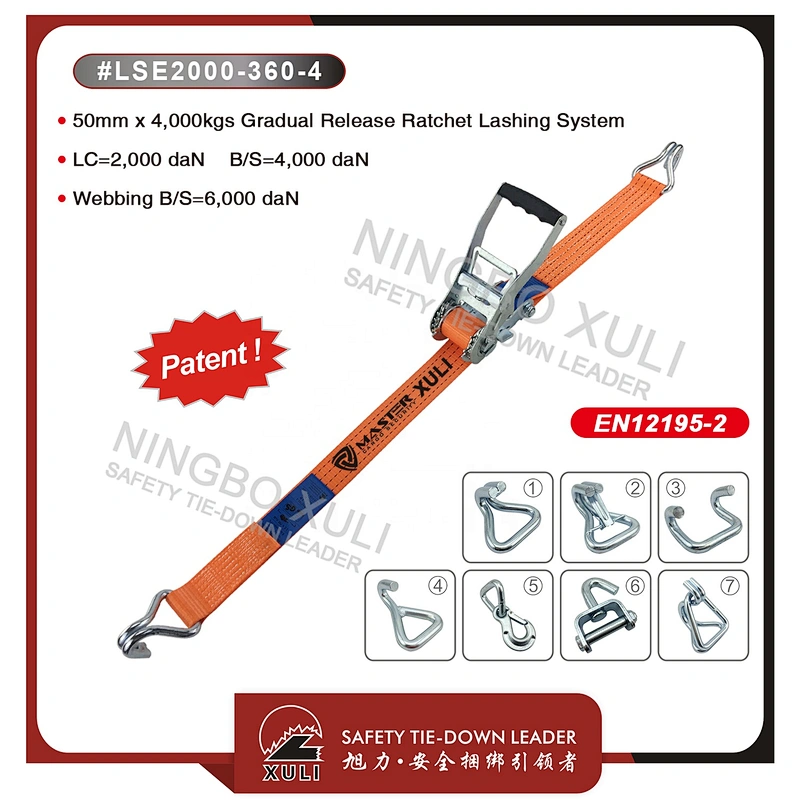 50mm x 4,000kgs Gradual Release Ratchet tie down Lashing System