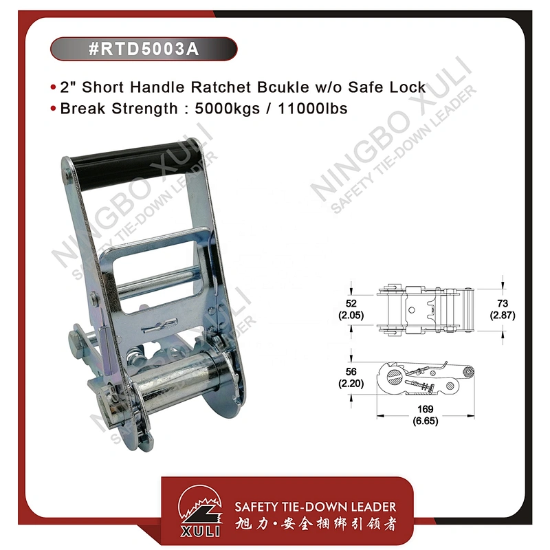 50mmx5000kgs Ratchet Buckle w/o Safe Lock Short Handle for Cargo Lashing RTD 5003A