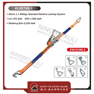 25mm x 1,500kgs Lashing strap with industrial ratchet