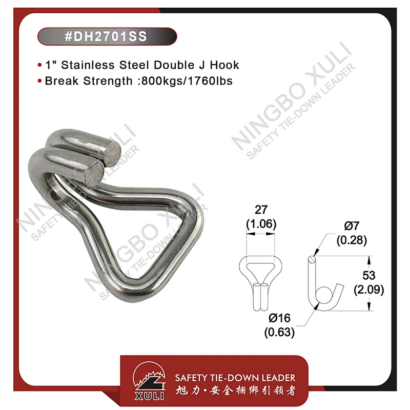 25mmx800kgs Stainless Steel Double J Hook for Cargo Lashing