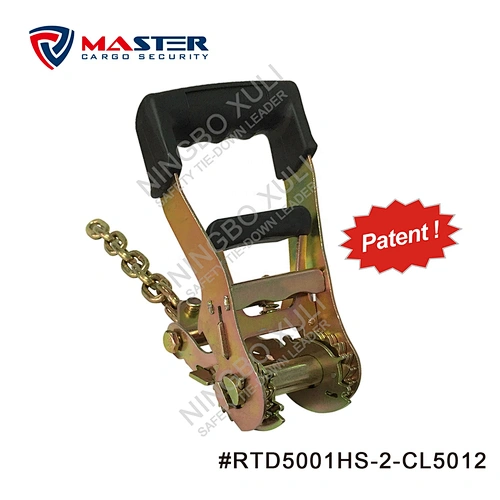 50mmx5000kgs Patent Gradual Release Ratchet Buckle Soft Rubber Handle with Chain for Cargo Lashing RTD5001HS-2-CL5012