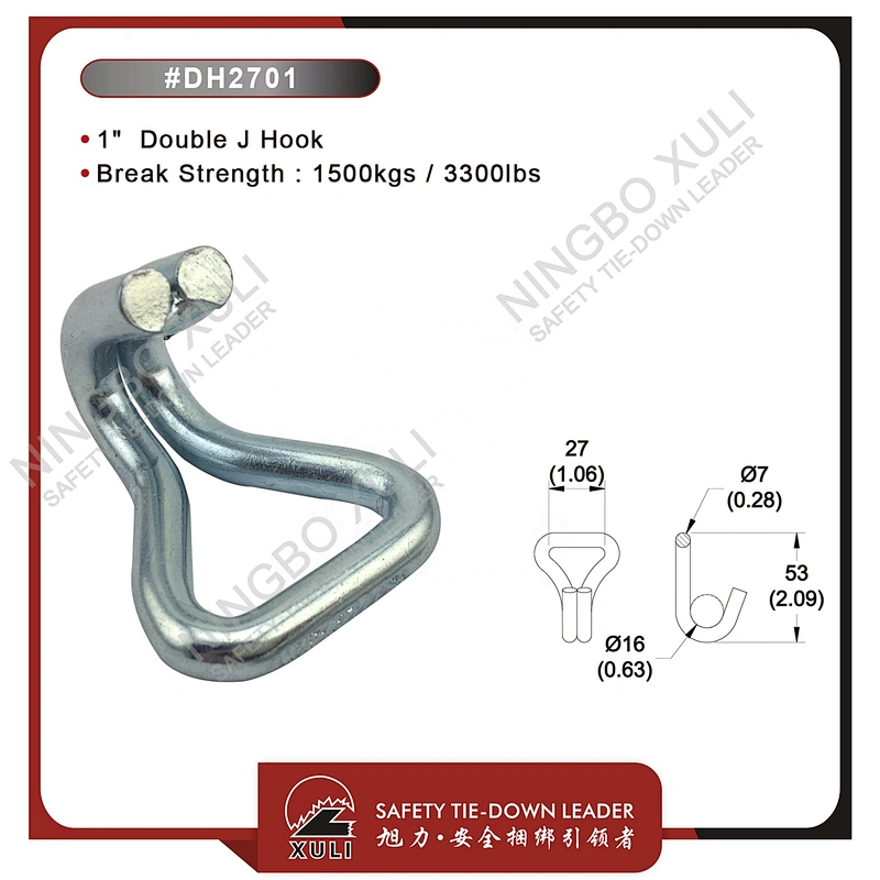 25mmx1500kgs Double J Hook for Cargo Lashing
