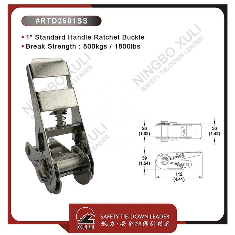 25mmx800kgs Stainless Steel Ratchet Buckle Standard Handle for Cargo Lashing