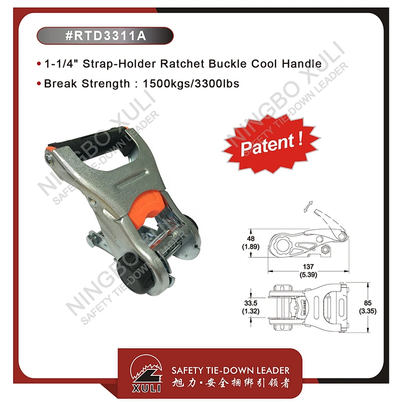 32mmx1500kgs Patent Strap-Holder Ratchet Buckle Cool Handle for Cargo Lashing RTD3311A