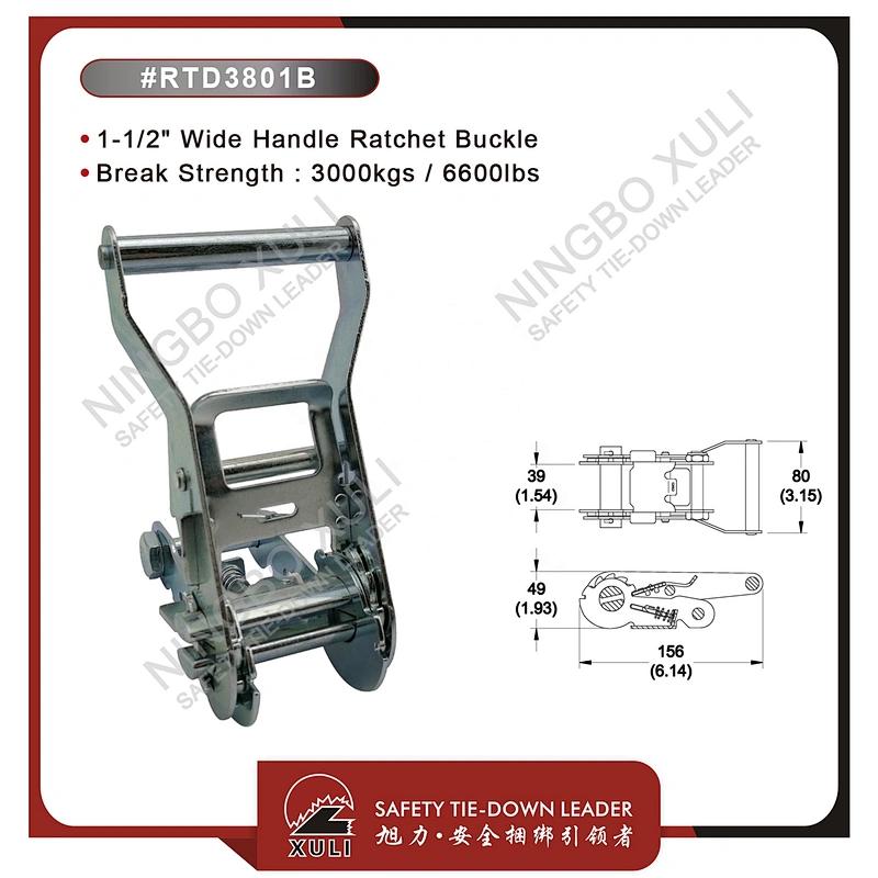 35mmx3000kgs Ratchet Buckle Wide Handle for Cargo Lashing RTD3801B