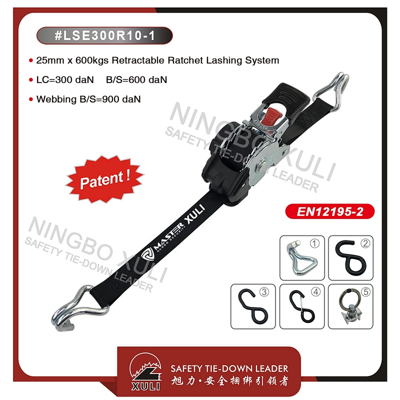 25mm x 680kgs New Motorcycle Auto Retractable Ratchet Tie Down Strap