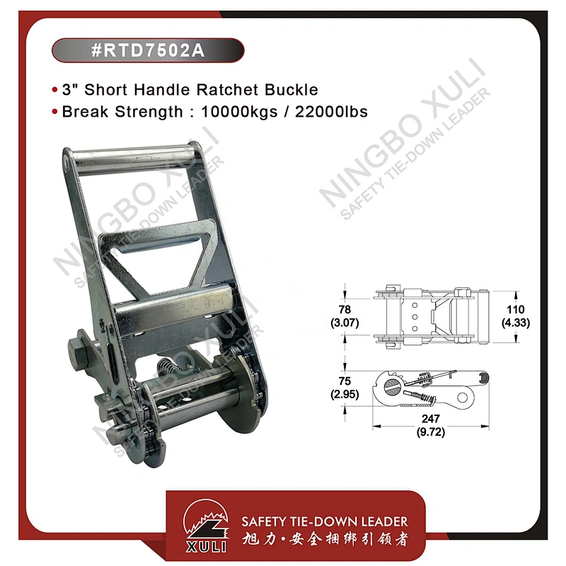 75mmx10000kgs Ratchet Buckle Short Handle for Cargo Lashing