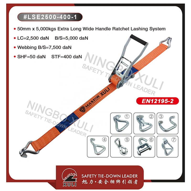 50mm x 5,000kgs Extra Long Wide Handle Ratchet tie down straps