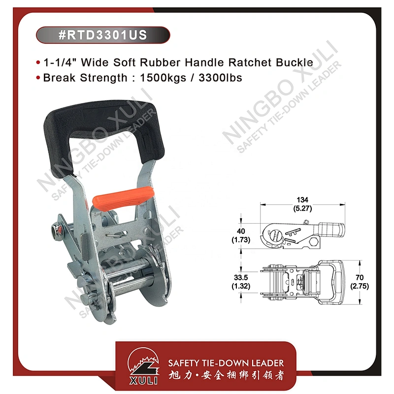 32mmx1500kgs Ratchet Buckle Wide Soft Rubber Handle for Cargo Lashing