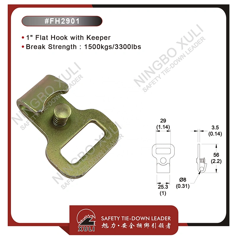25mmx1500kgs Flat Hook with Keeper for Cargo Lashing