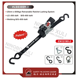 25mm x 1.8m BS 600kgs Retractable Ratchet tie down Lashing System