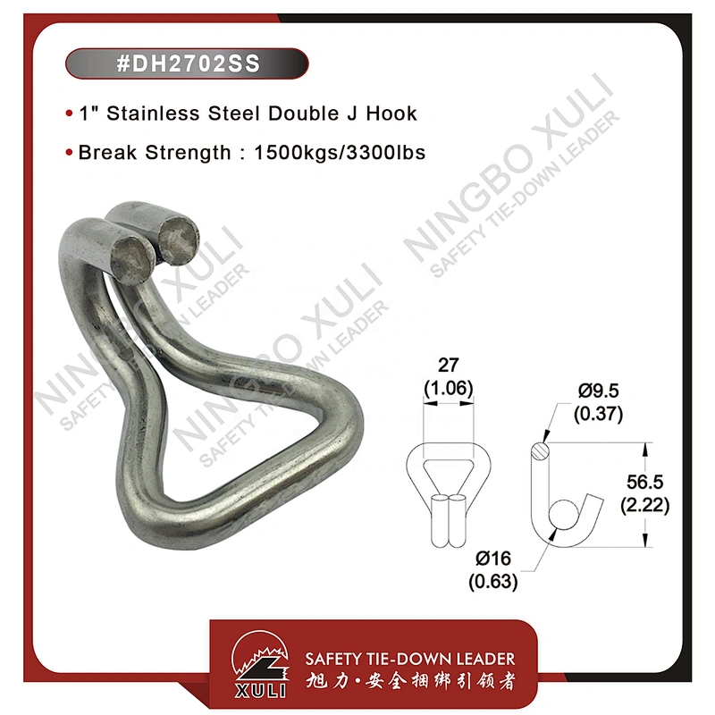 25mmx1500kgs Stainless Steel Double J Hook for Cargo Lashing