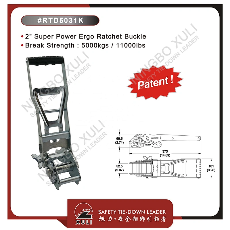50mmx5000kgs Patent Super Power Ergo Ratchet Buckle Extra Long Handle for Cargo Lashing RTD5031K