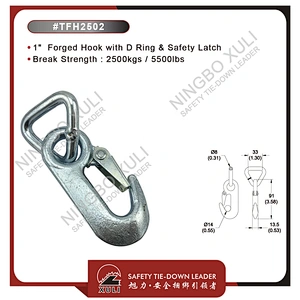 25mmx2500kgs Forged Hook with D Ring & Safety Latch for Cargo Lashing