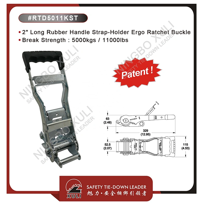 50mmx5000kgs Patent Strap-Holder Ergo Ratchet Buckle Long Soft Rubber Handle for Cargo Lashing RTD5011KST