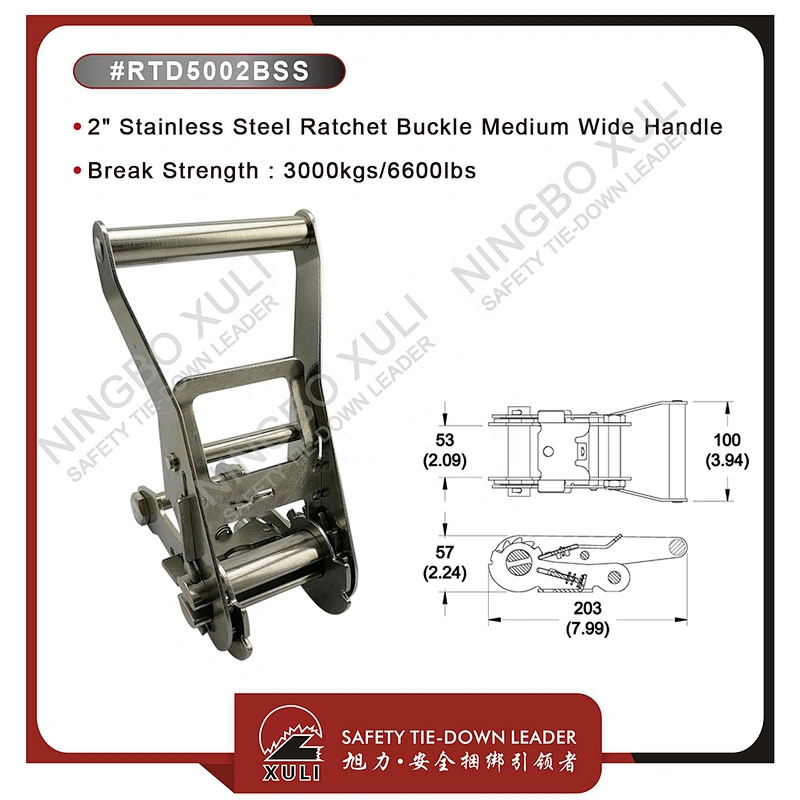 50mmx4000kgs Stainless Steel Ratchet Buckle Medium Wide Handle for Cargo Lashing