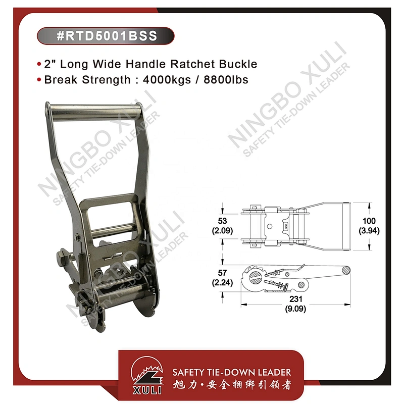 50mmx4000kgs Stainless Steel Ratchet Buckle Long Wide Handle for Cargo Lashing