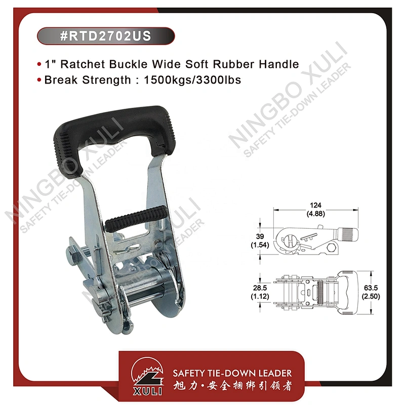 25mmx1500kgs Ratchet Buckle Wide Soft Rubber Handle for Cargo Lashing