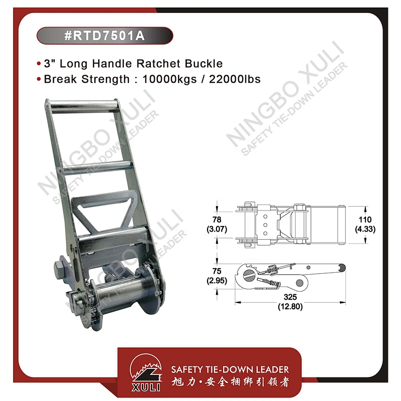 75mmx10000kgs Ratchet Buckle Long Handle for Cargo Lashing