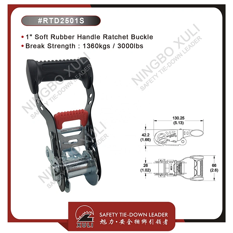 25mmx1360kgs Ratchet Buckle Soft Rubber Handle for Cargo Lashing