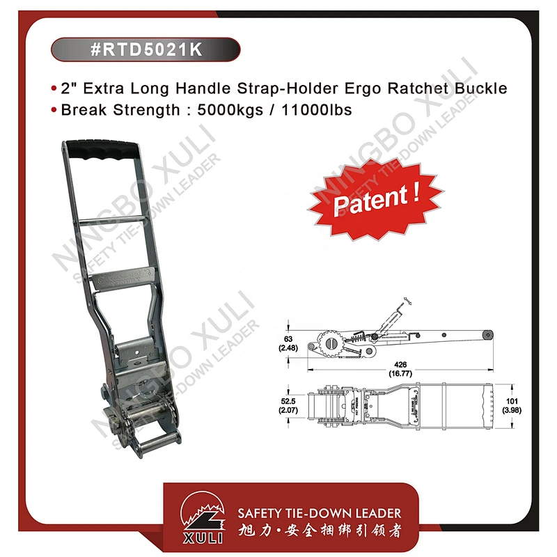 50mmx5000kgs Patent Ergo Ratchet Buckle Extra Super Long Handle for Cargo Lashing RTD5021K