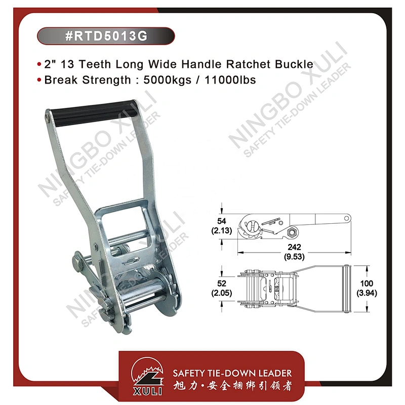 50mmx5000kgs Ratchet Buckle 13 Teeth Long Wide Handle for Cargo Lashing RTD5013G
