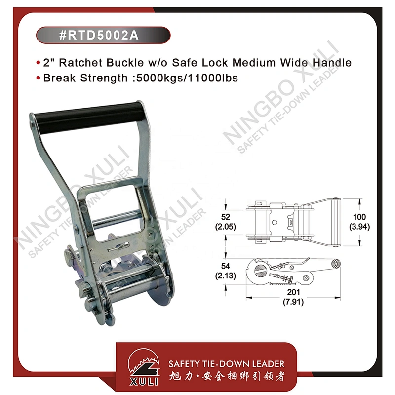 50mmx5000kgs Ratchet Buckle w/o Safe Lock Medium Wide Handle for Cargo Lashing