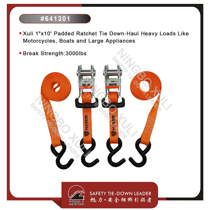 Xuli 1inch BS 3000lbs Padded Ratchet Tie Down straps