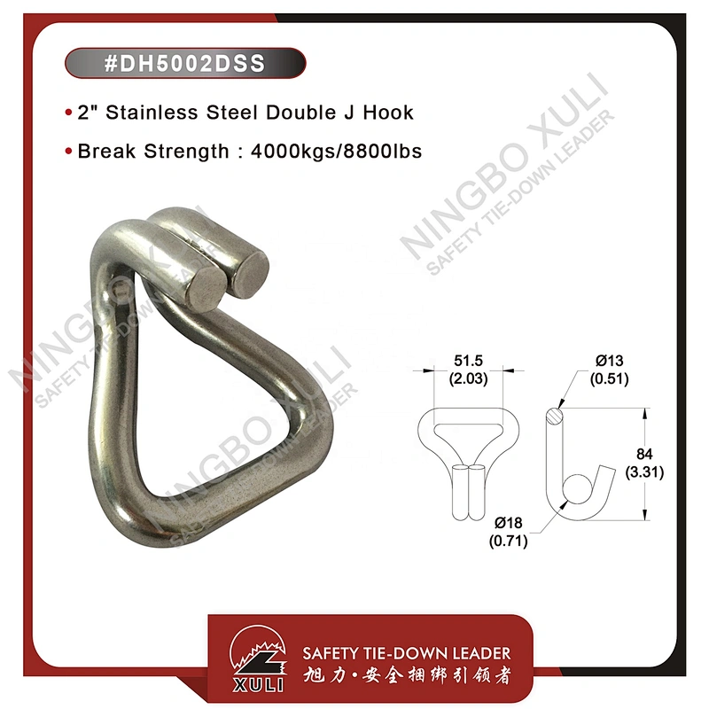 50mmx4000kgs Stainless Steel Double J Hook for Cargo Lashing