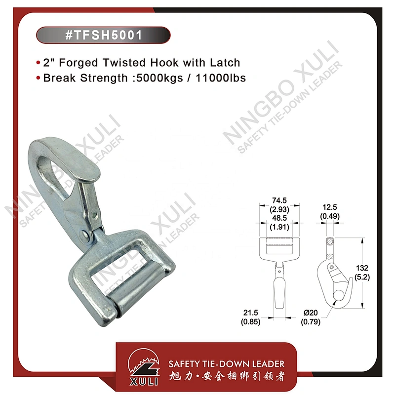 50mmx5000kgs Forged Twisted Hook with Latch for Cargo Lashing