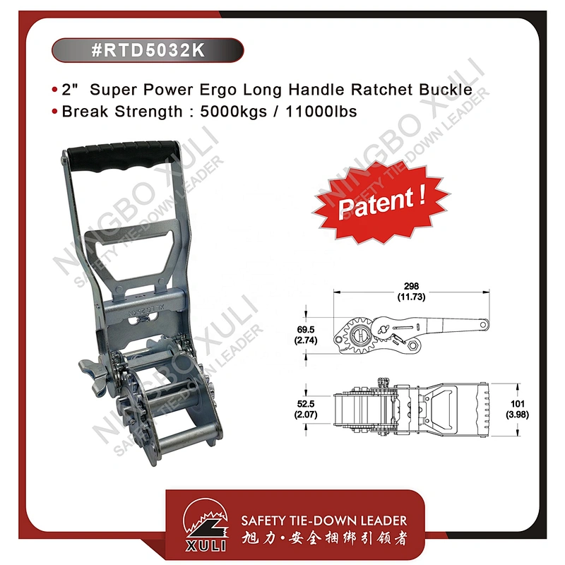 50mmx5000kgs Patent Super Power Ergo Ratchet Buckle Long Handle for Cargo Lashing RTD5032K