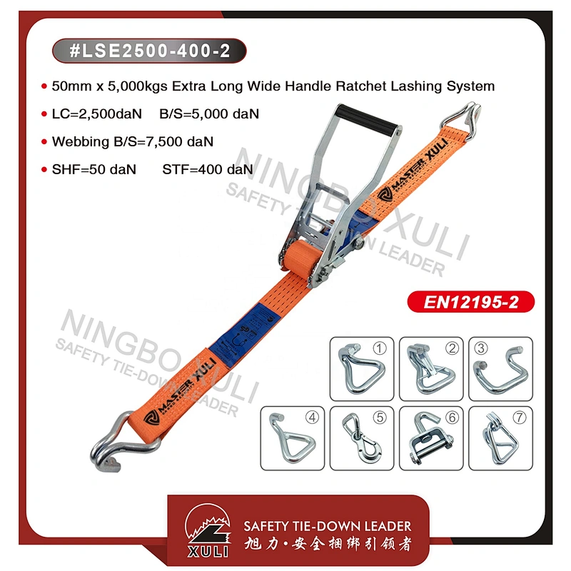 50mm x 5,000kgs 5Ton Extra Long Wide Handle Ratchet cargo Lashing belt