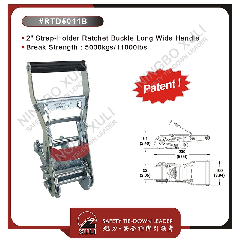 50mmx5000kgs Patent Strap-Holder Ratchet Buckle Long Wide Handle for Cargo Lashing RTD5011B