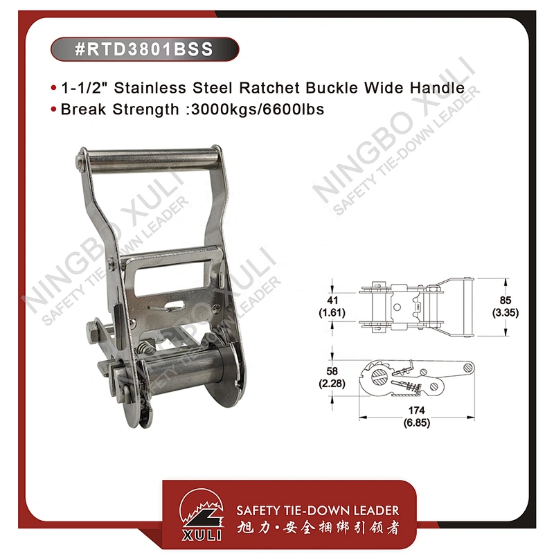 35mmx2500kgs Stainless Steel Ratchet Buckle Wide Handle for Cargo Lashing