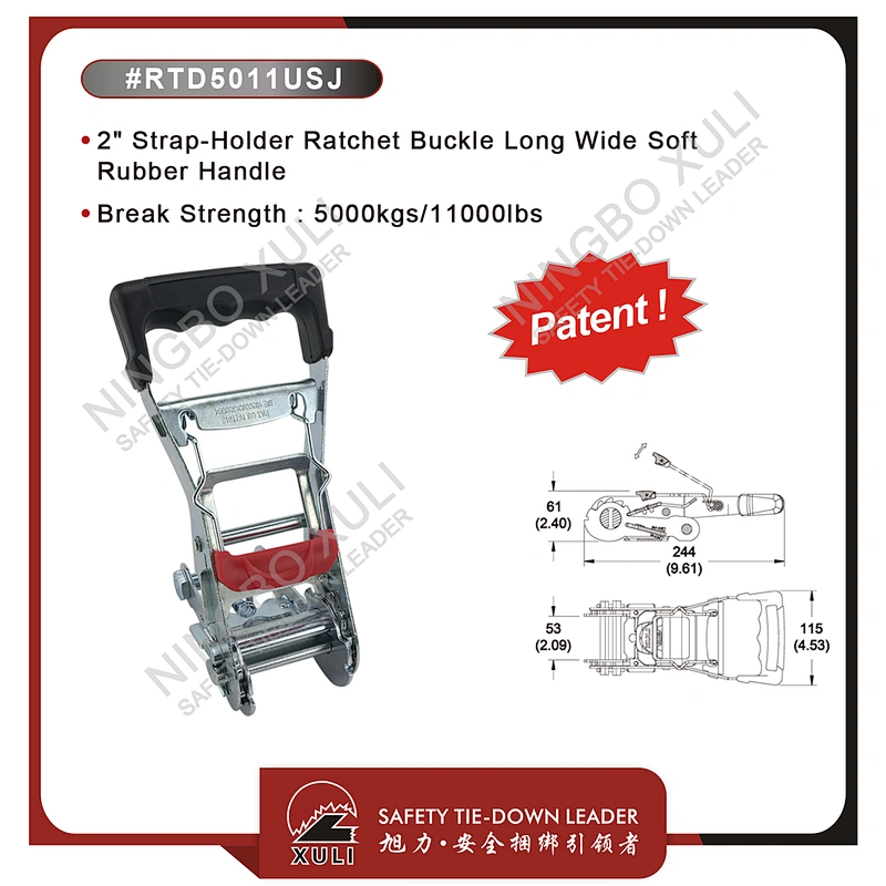 50mmx5000kgs Patent Strap-Holder Ratchet Buckle Long Wide Soft Rubber Handle for Cargo Lashing RTD5011USJ