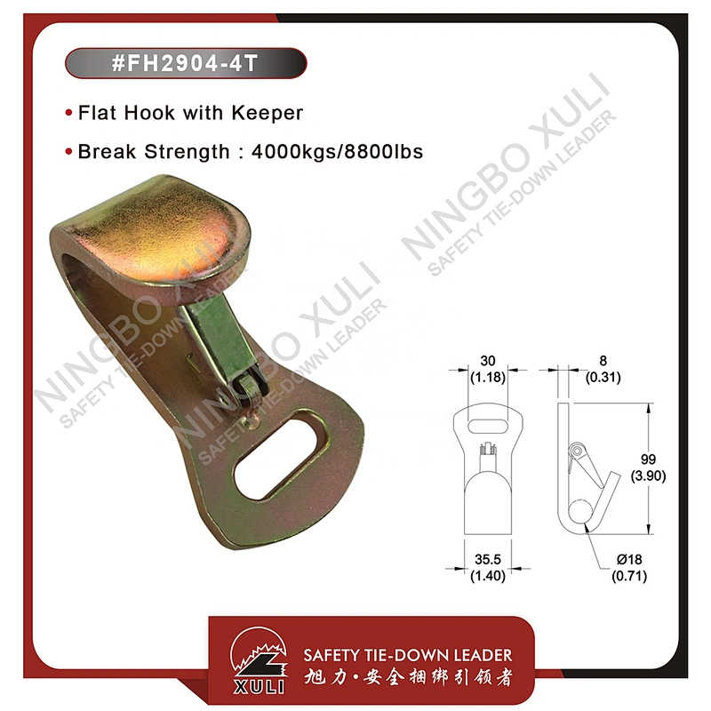Flat Hook with Keeper for Cargo Lashing