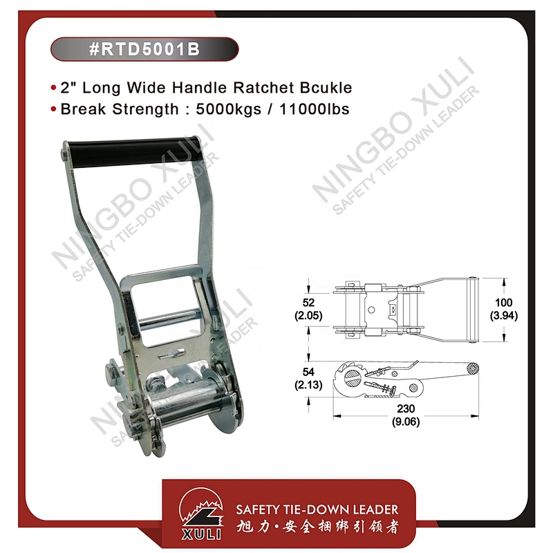50mmx5000kgs Ratchet Buckle Long Wide Handle for Cargo Lashing RTD5001B
