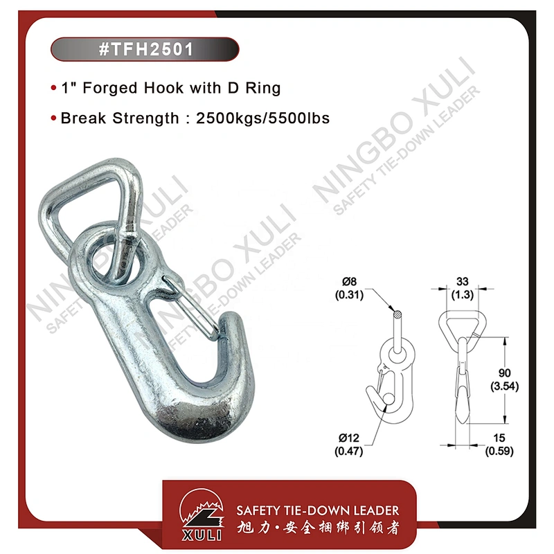 25mmx2500kgs Forged Hook with D Ring for Cargo Lashing