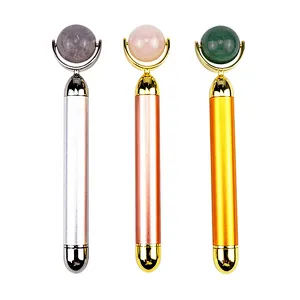OEM Heating Beauty Bar Light Germanium Amethyst Vibrating Facial Massager Gold Heat Electric Jade Vibrating Face Roller