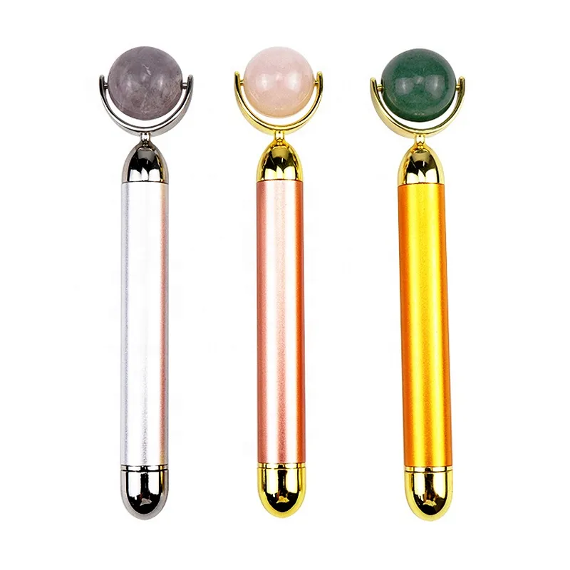 OEM Heating Beauty Bar Light Germanium Amethyst Vibrating Facial Massager Gold Heat Electric Jade Vibrating Face Roller