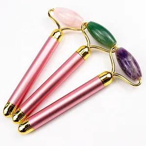 OEM Heating Beauty Bar Light Germanium Amethyst Vibrating Facial Massager Gold Heat Electric Jade Vibrating Face Roller