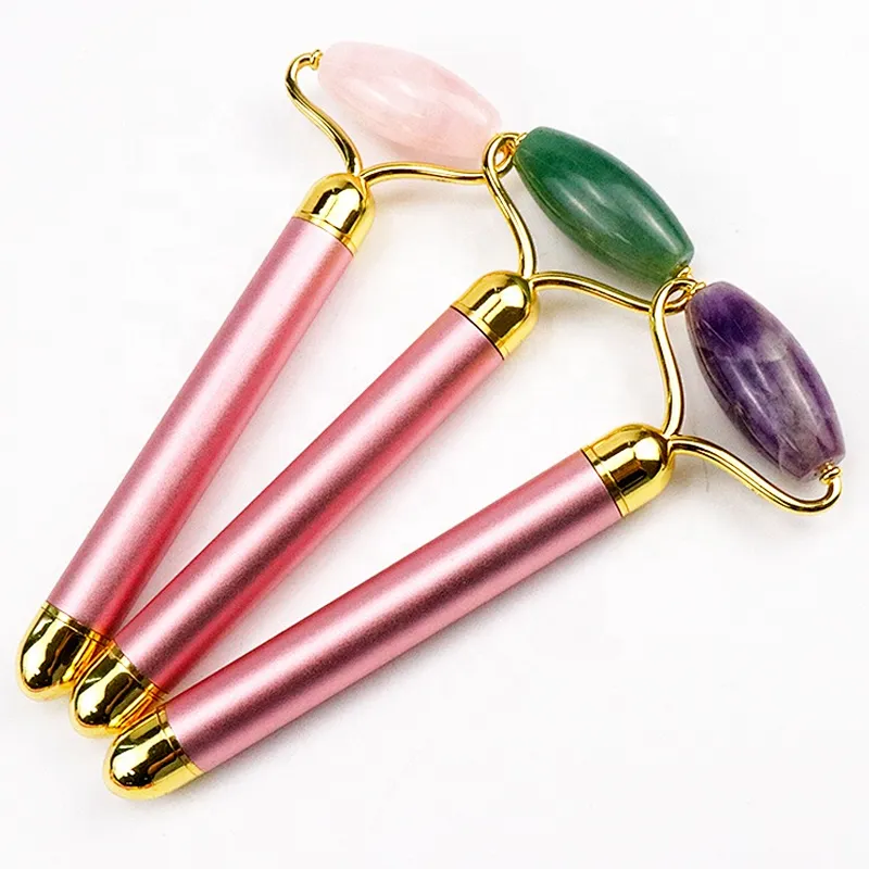 OEM Heating Beauty Bar Light Germanium Amethyst Vibrating Facial Massager Gold Heat Electric Jade Vibrating Face Roller