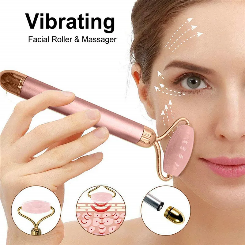 OEM Heating Beauty Bar Light Germanium Amethyst Vibrating Facial Massager Gold Heat Electric Jade Vibrating Face Roller