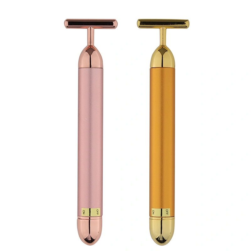 Gold Energy Equipment Vibrating Face Massager Rose Gold T Shape Electric Beauty Bar