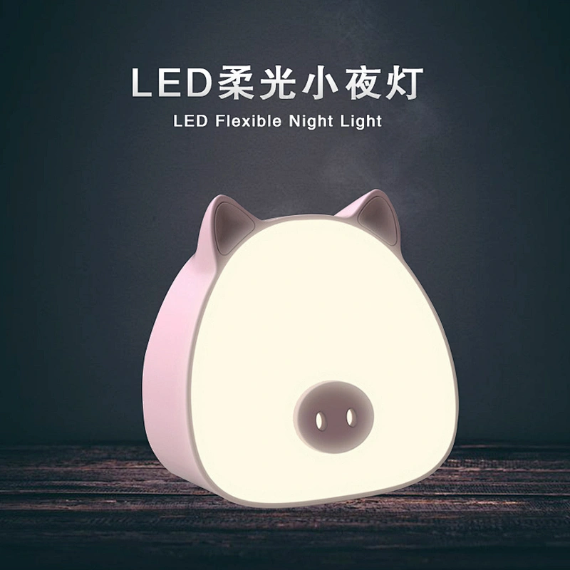 mobile hand travel cartoon pig USB rechargeable mini air cooling fan LED make up mirror